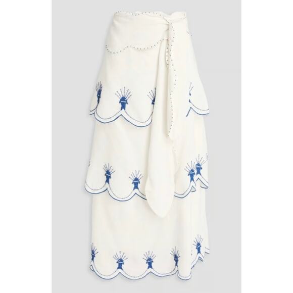 New! Farm RioWomens Off-White Sea of Fish Beaded Midi Skirt Size M #23 - Picture 3 of 5